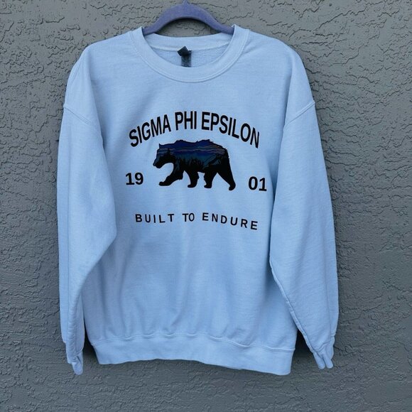 Gildan Mens L Sigma Phi Epsilon Fraternity Crewneck Sweatshirt White - Picture 1 of 5